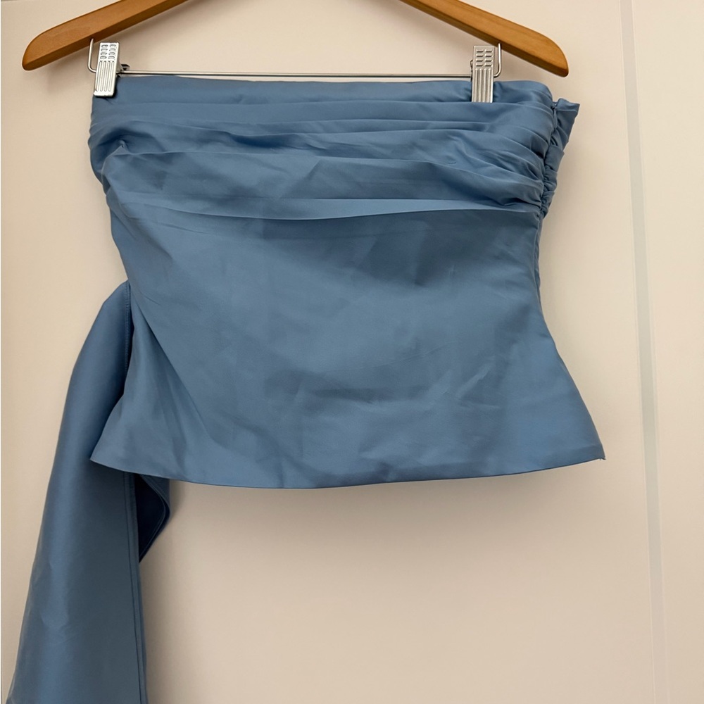 J. Crew Collection NWT Blue Taffeta Ruched Top with Bow Size 4 - Picture 2 of 4